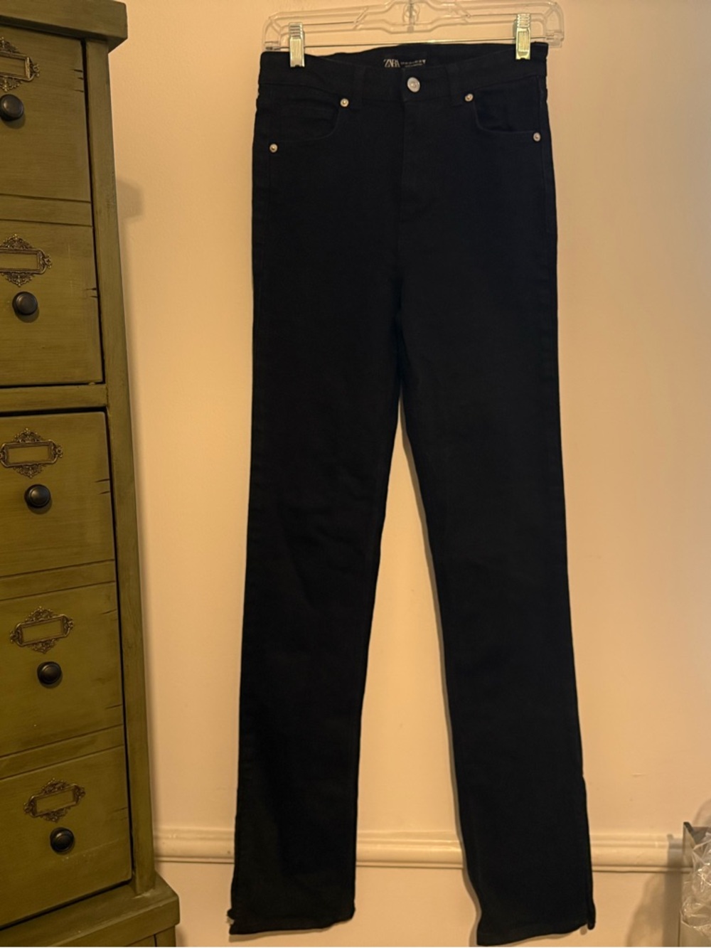 Zara Black Straight Leg Jeans with Ankle Slit